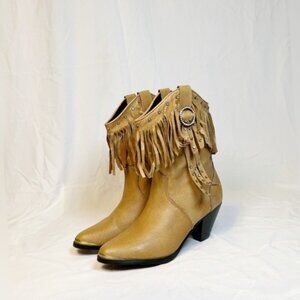 Santa Fe Boot Co Tan Leather Studded Rhinestone Fringe Cowgirl Western Boots~9~